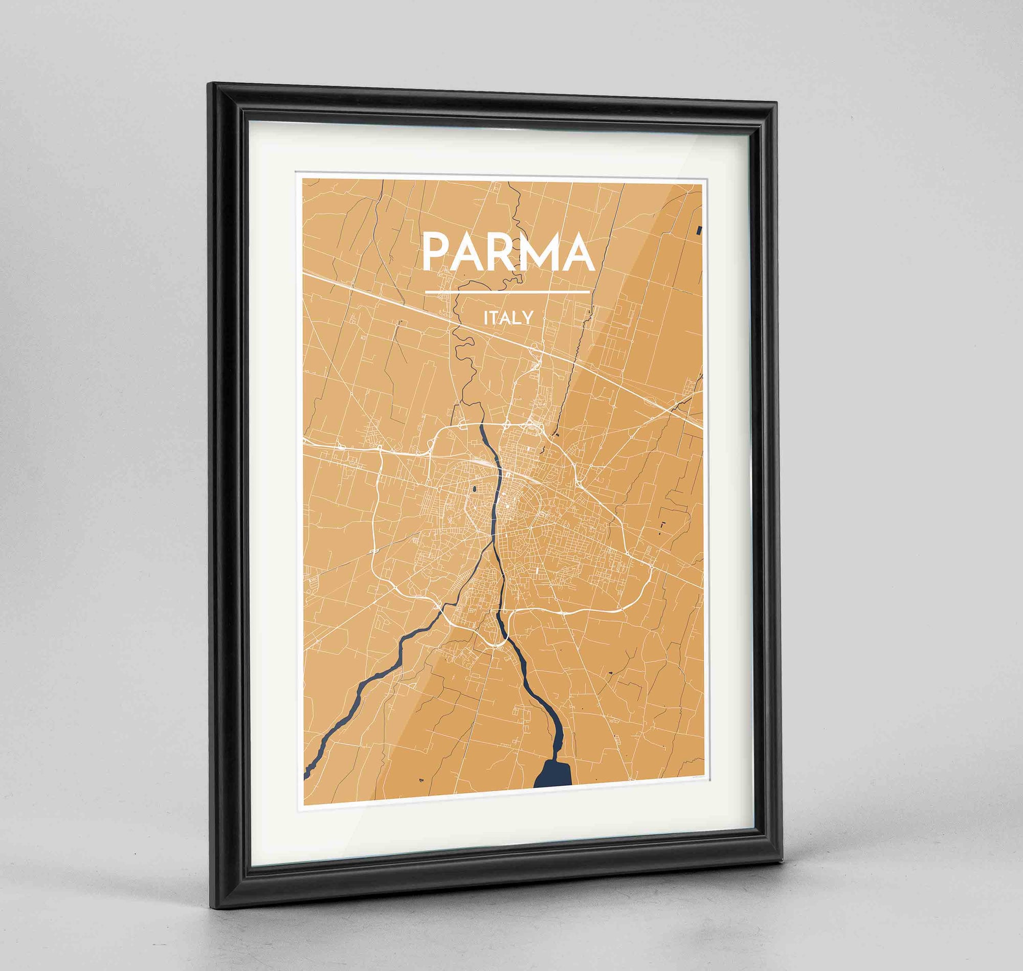 Framed Parma Map Art Print 24x36" Traditional Black frame Point Two Design Group