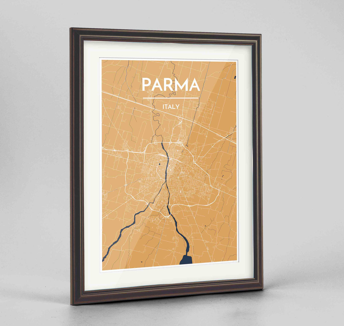 Framed Parma Map Art Print 24x36&quot; Traditional Walnut frame Point Two Design Group
