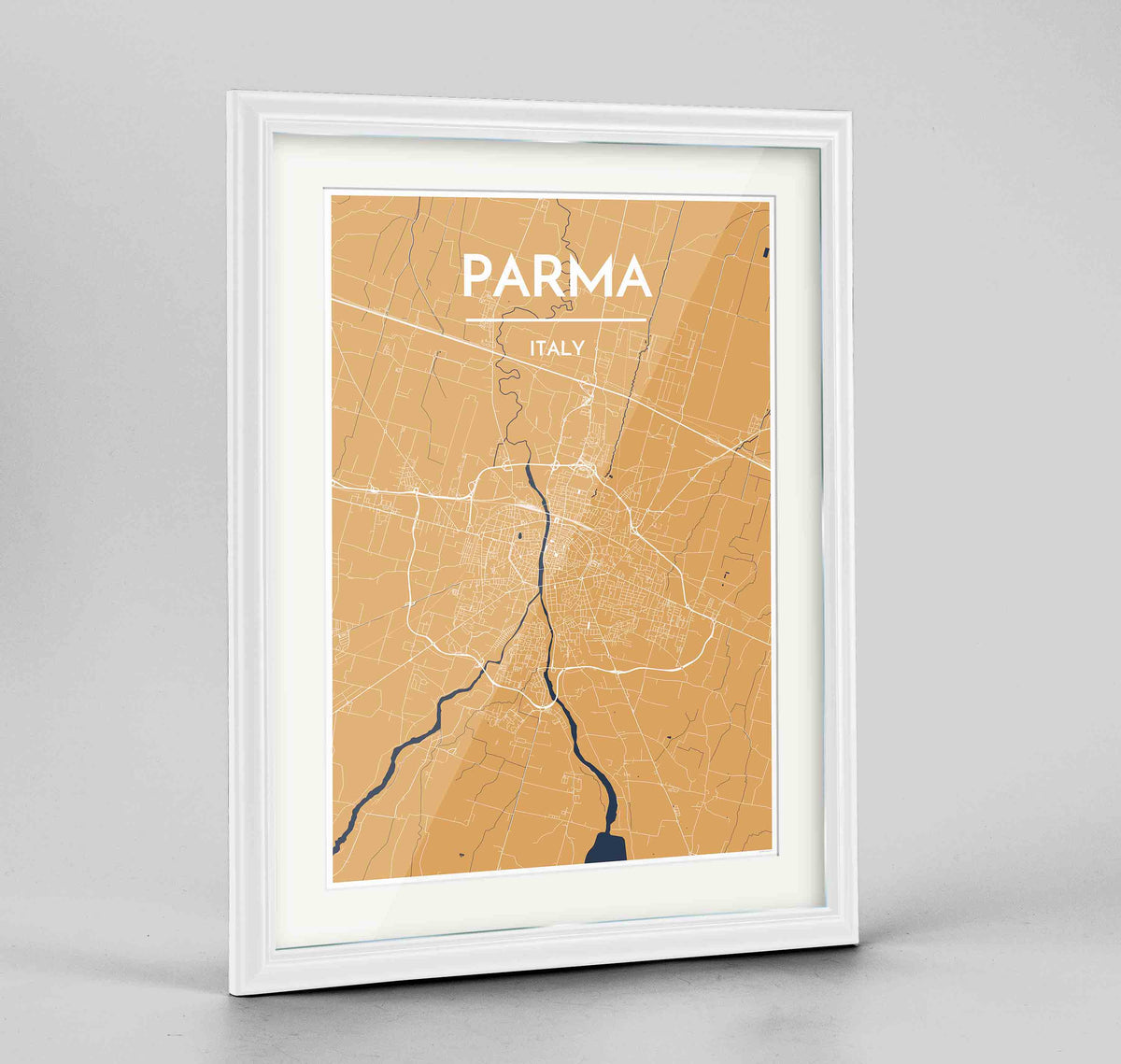 Framed Parma Map Art Print 24x36&quot; Traditional White frame Point Two Design Group