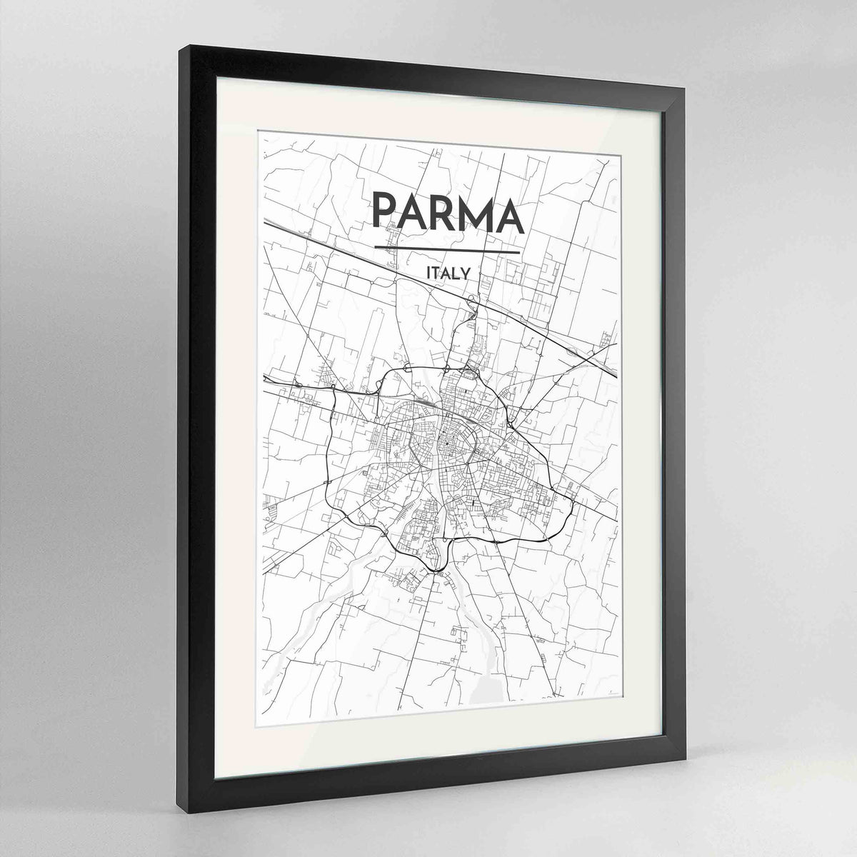 Framed Parma Map Art Print 24x36&quot; Contemporary Black frame Point Two Design Group