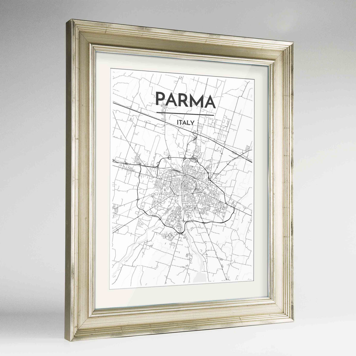 Framed Parma Map Art Print 24x36&quot; Champagne frame Point Two Design Group
