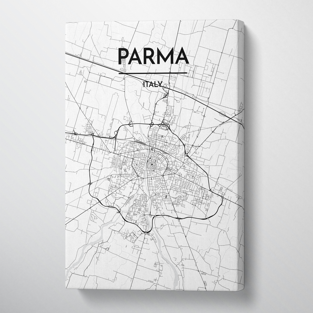 Parma City Map Canvas Wrap - Point Two Design - Black &amp; White Print