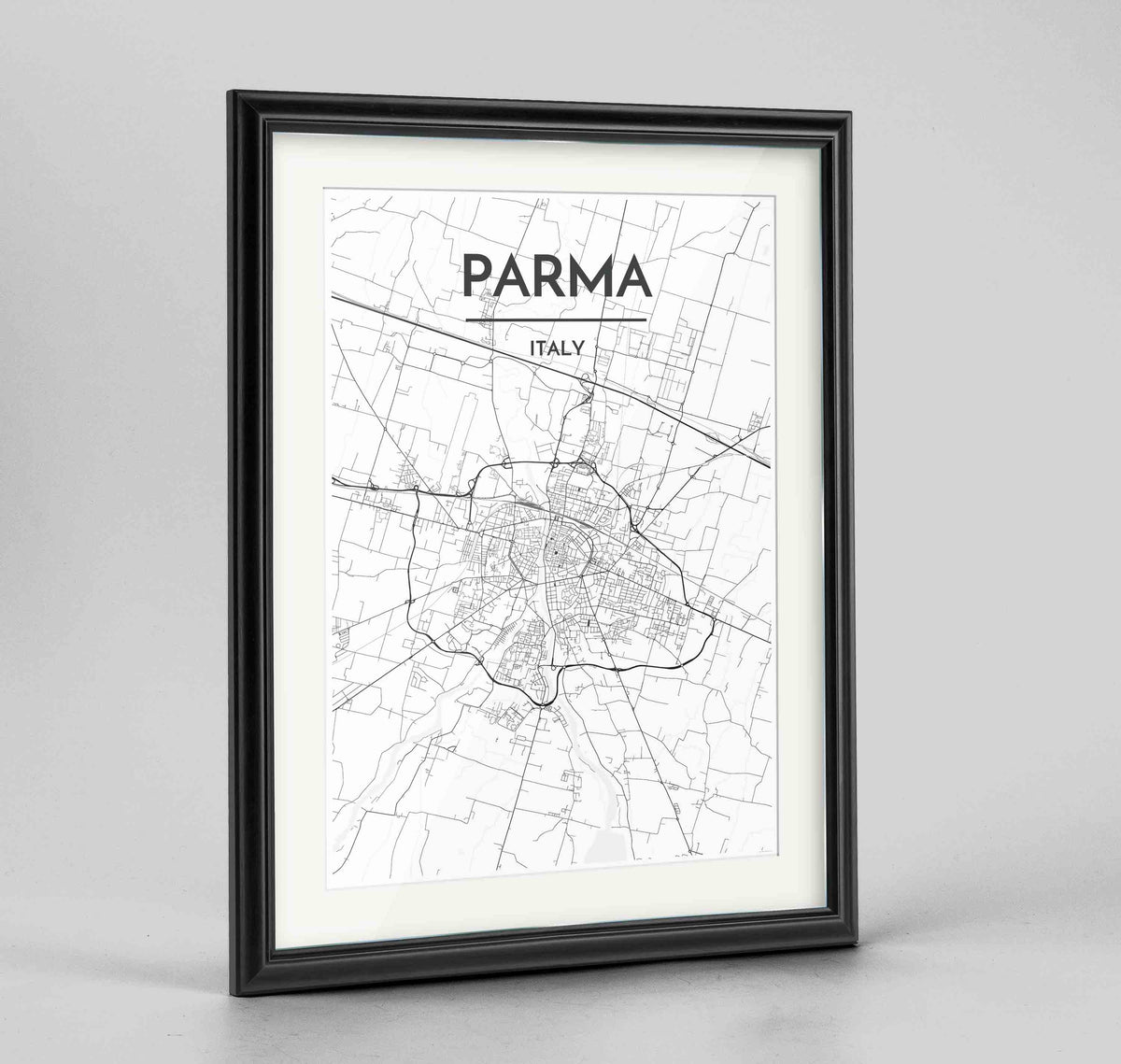 Framed Parma Map Art Print 24x36&quot; Traditional Black frame Point Two Design Group