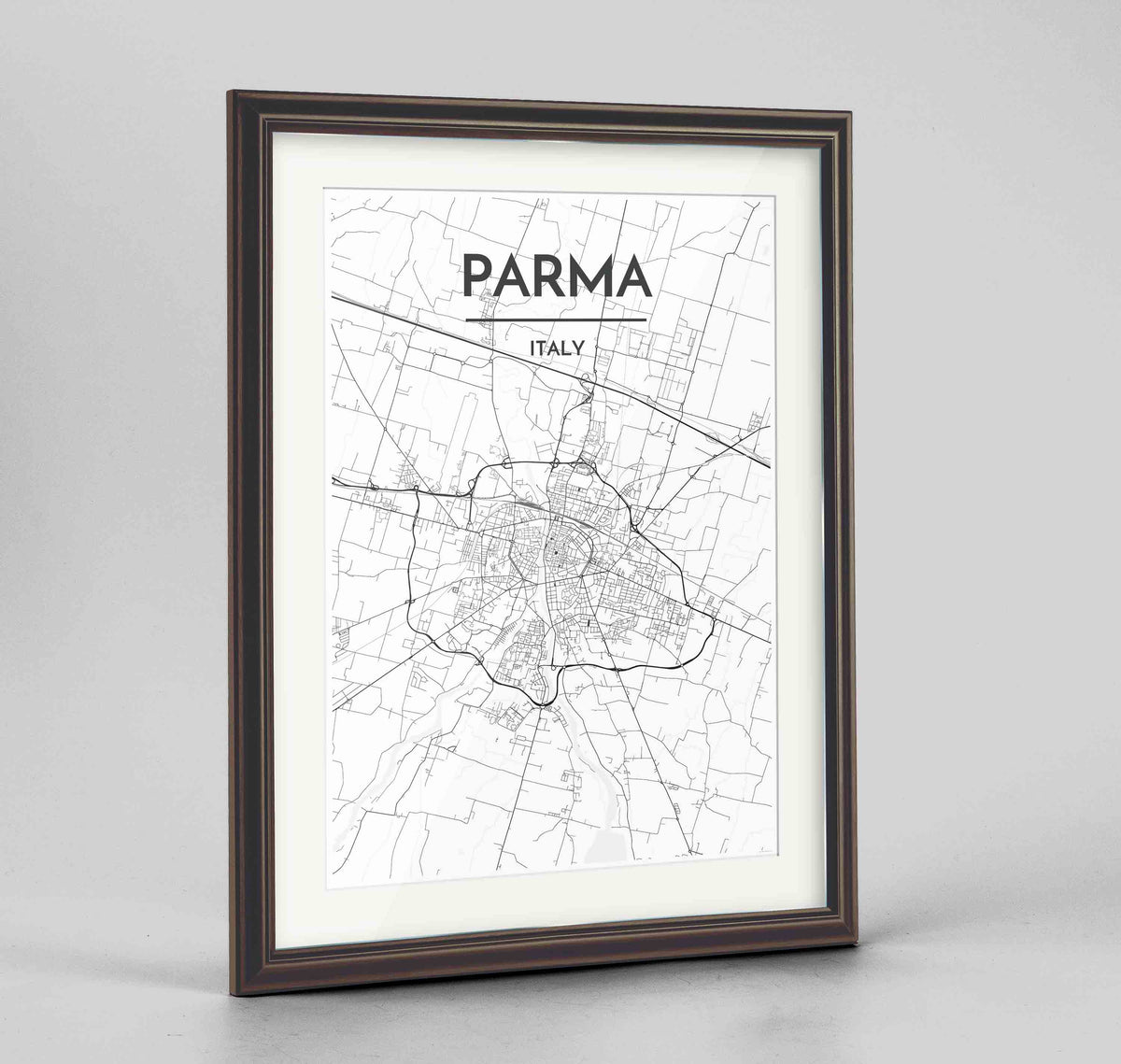 Framed Parma Map Art Print 24x36&quot; Traditional Walnut frame Point Two Design Group