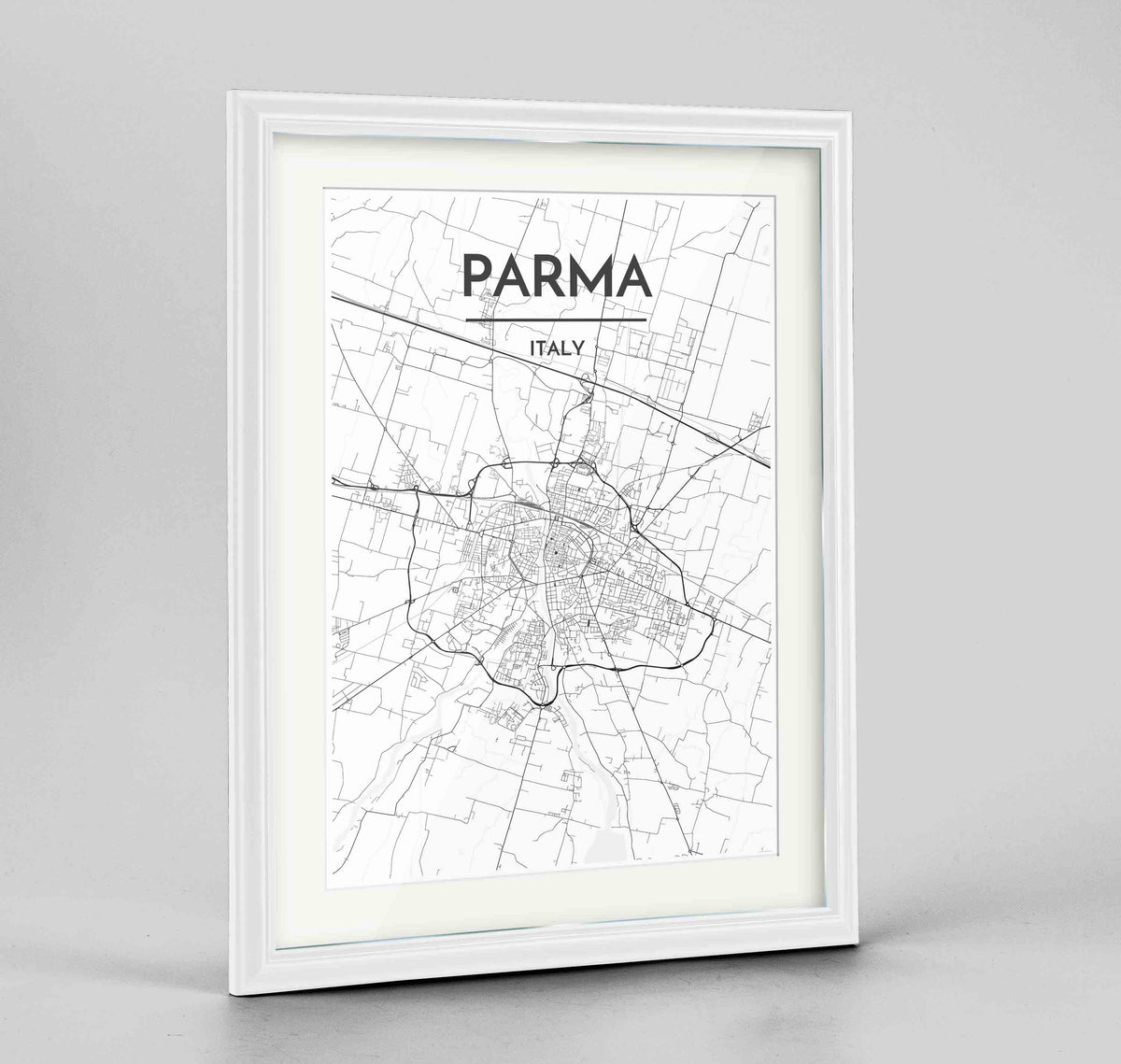 Framed Parma Map Art Print 24x36&quot; Traditional White frame Point Two Design Group