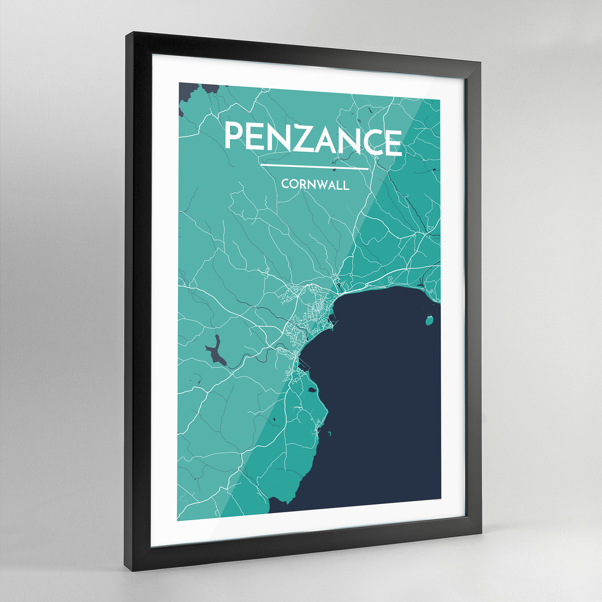 Framed Penzance City Map Art Print - Point Two Design