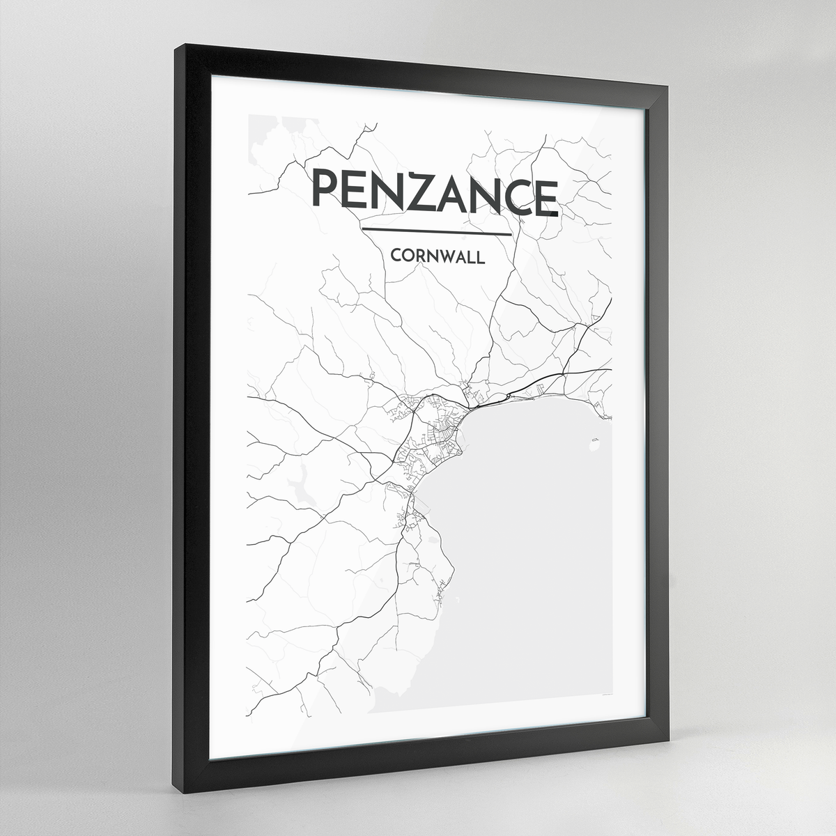 Penzance Map Art Print - Framed