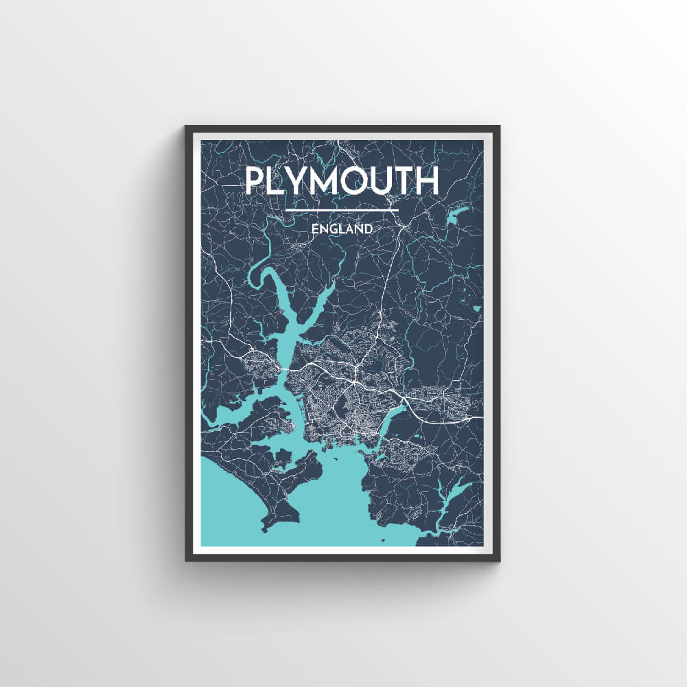 Plymouth City Map Art Print - Point Two Design - Black &amp; White Print