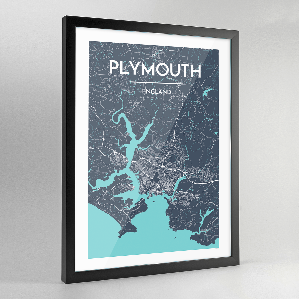 Framed Plymouth City Map Art Print - Point Two Design