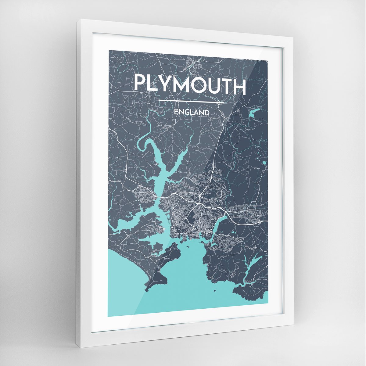 Plymouth Map Art Print - Framed
