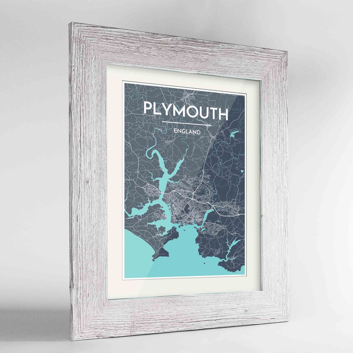 Framed Plymouth Map Art Print 24x36&quot; Western White frame Point Two Design Group