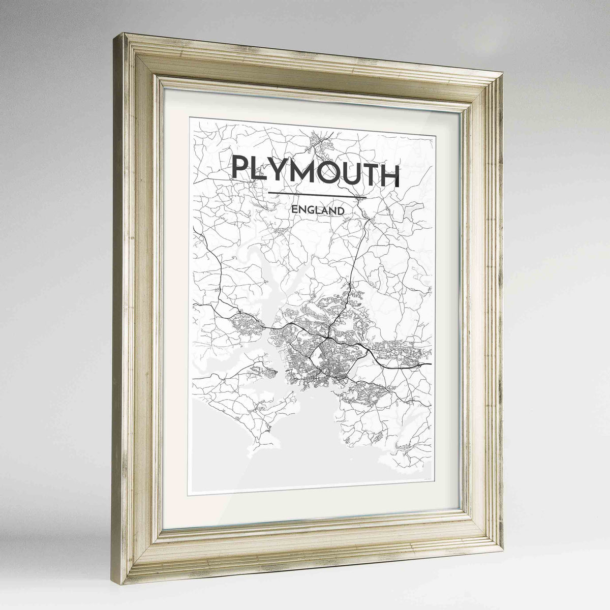 Framed Plymouth Map Art Print 24x36&quot; Champagne frame Point Two Design Group