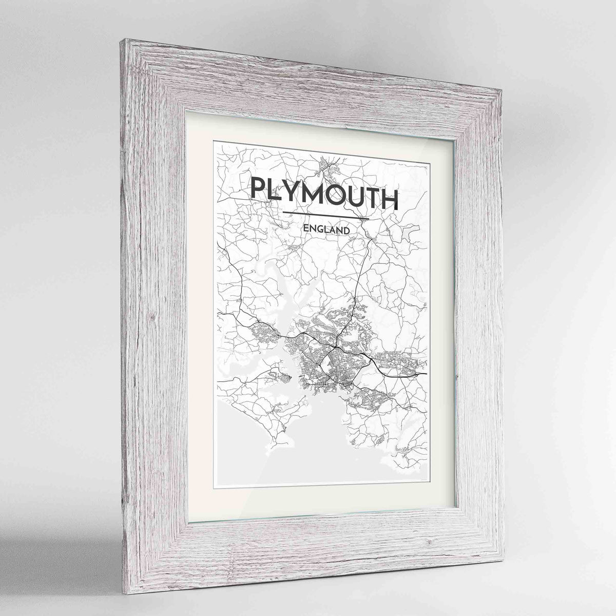 Framed Plymouth Map Art Print 24x36&quot; Western White frame Point Two Design Group