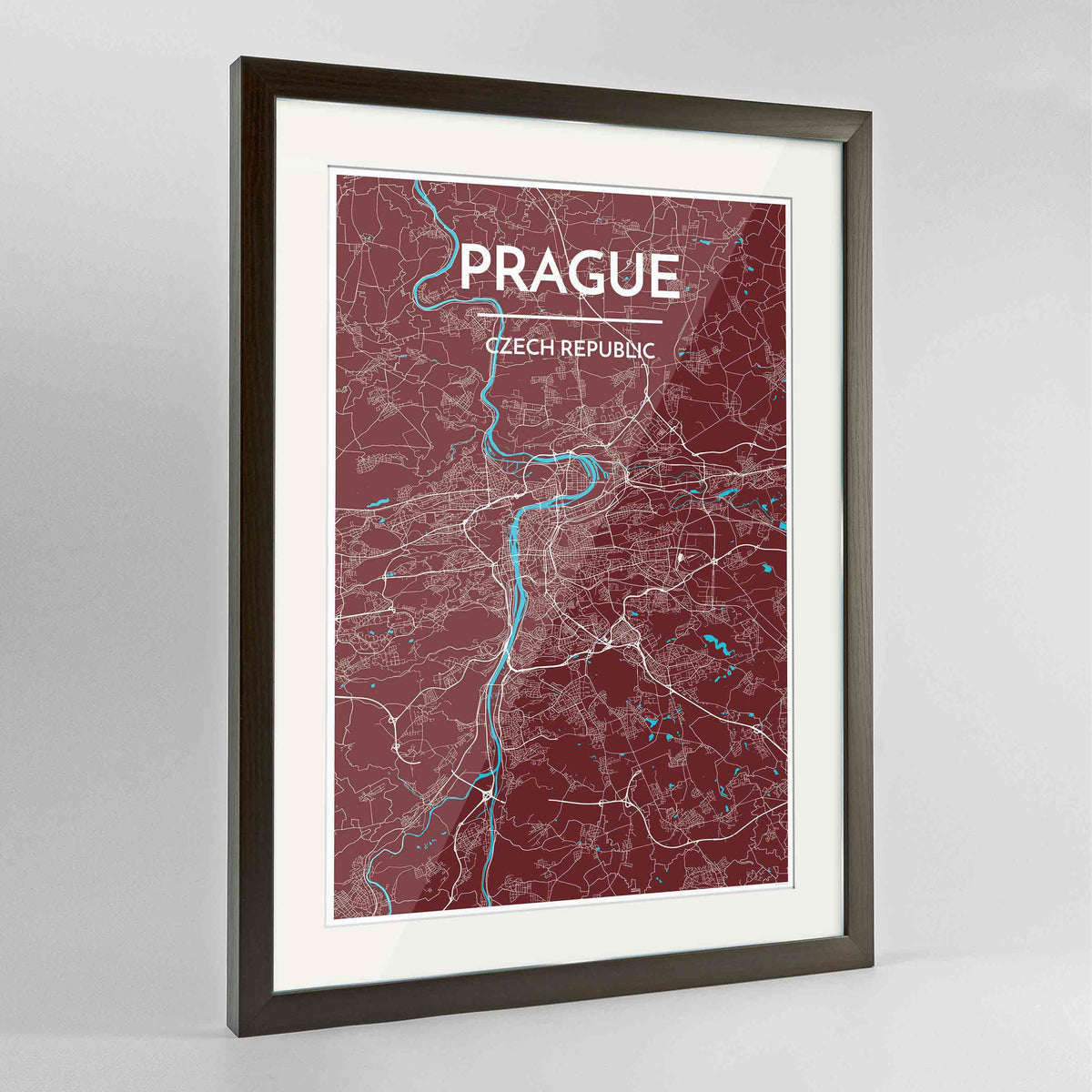 Framed Prague Map Art Print 24x36&quot; Contemporary Walnut frame Point Two Design Group