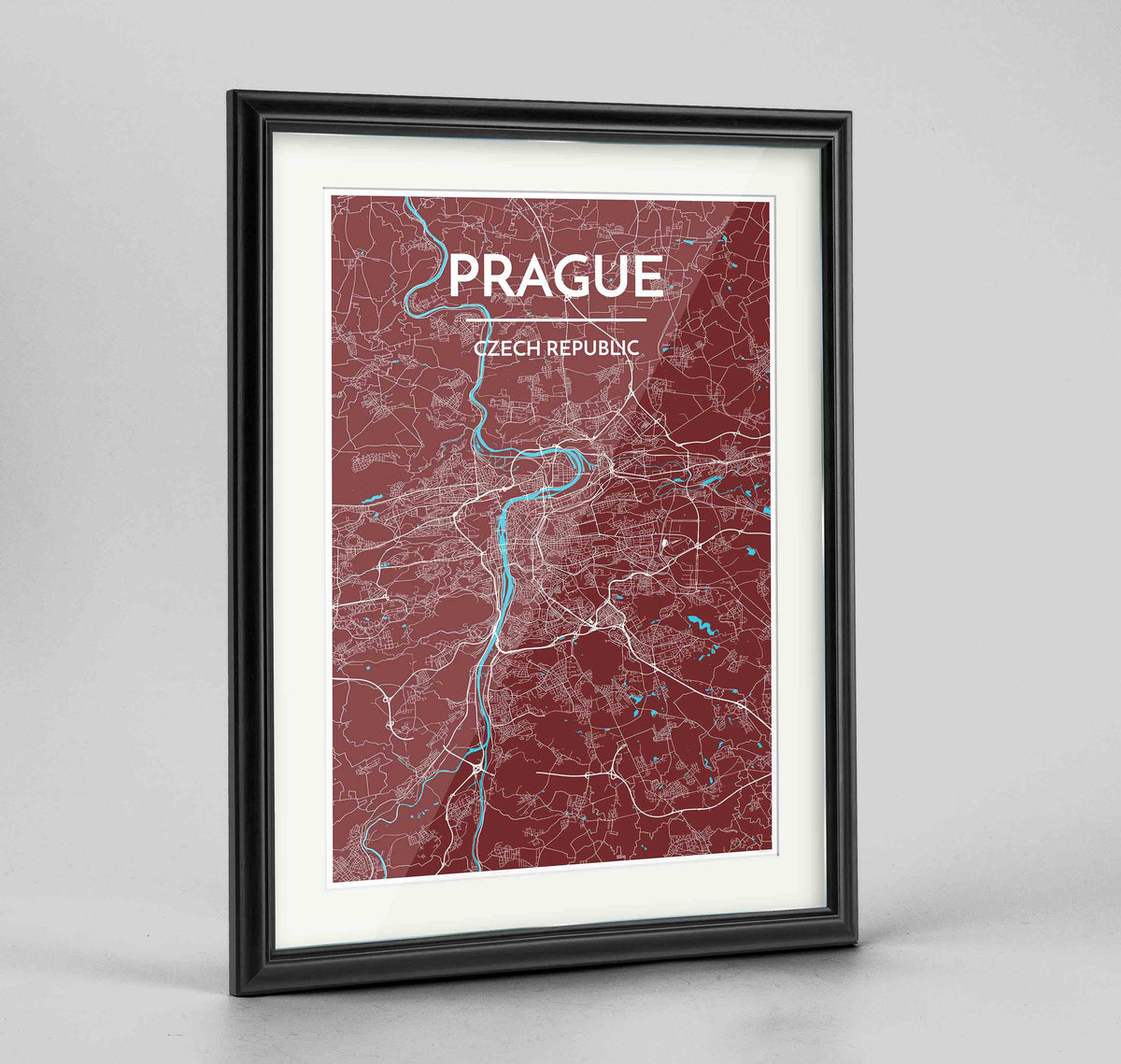 Framed Prague Map Art Print 24x36&quot; Traditional Black frame Point Two Design Group