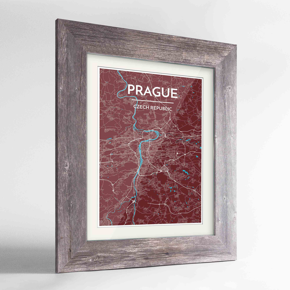 Framed Prague Map Art Print 24x36&quot; Western Grey frame Point Two Design Group