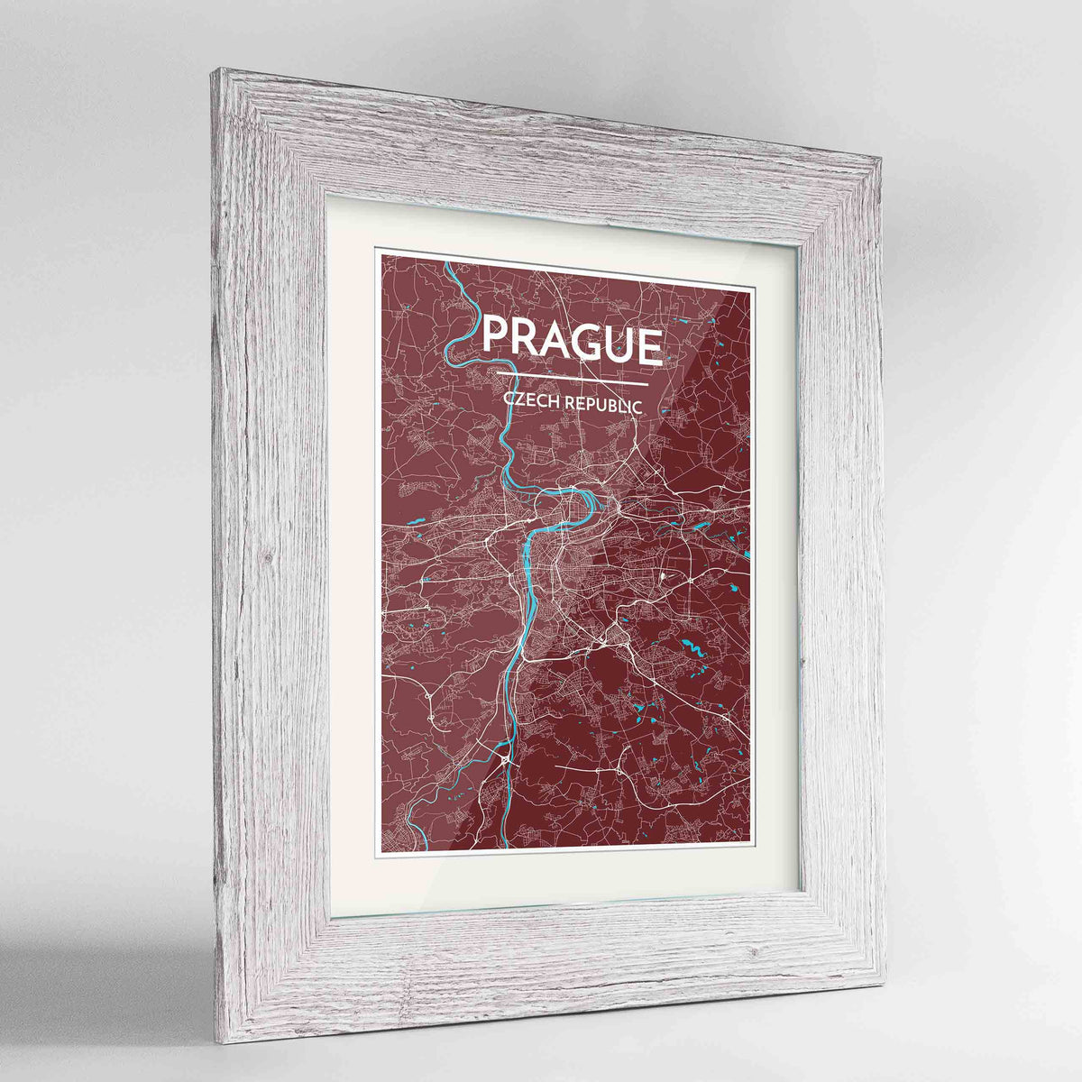 Framed Prague Map Art Print 24x36&quot; Western White frame Point Two Design Group
