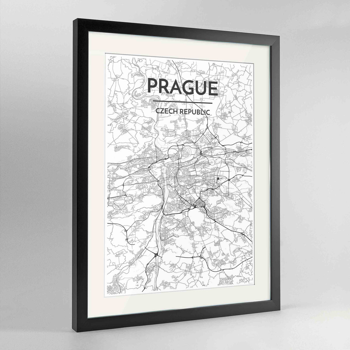 Framed Prague Map Art Print 24x36&quot; Contemporary Black frame Point Two Design Group