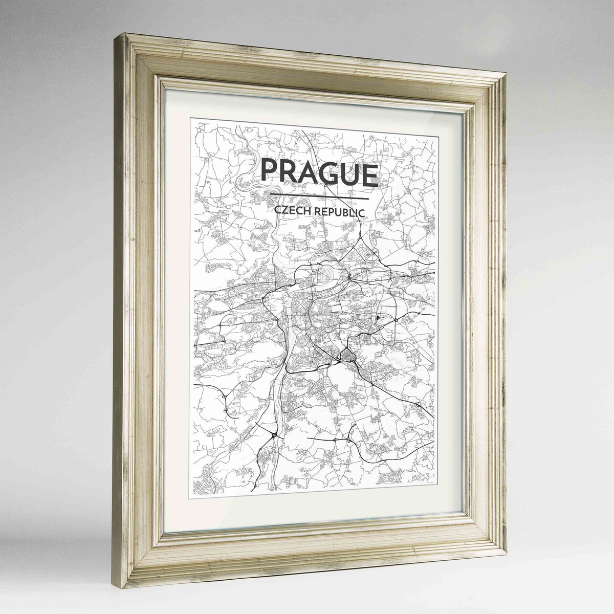 Framed Prague Map Art Print 24x36&quot; Champagne frame Point Two Design Group
