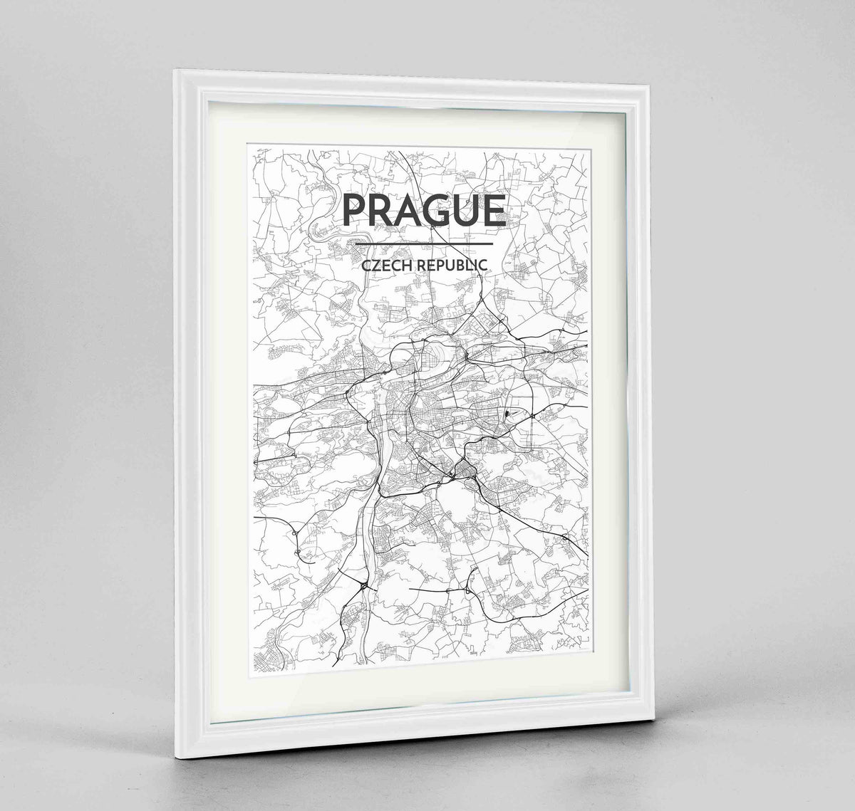 Framed Prague Map Art Print 24x36&quot; Traditional White frame Point Two Design Group