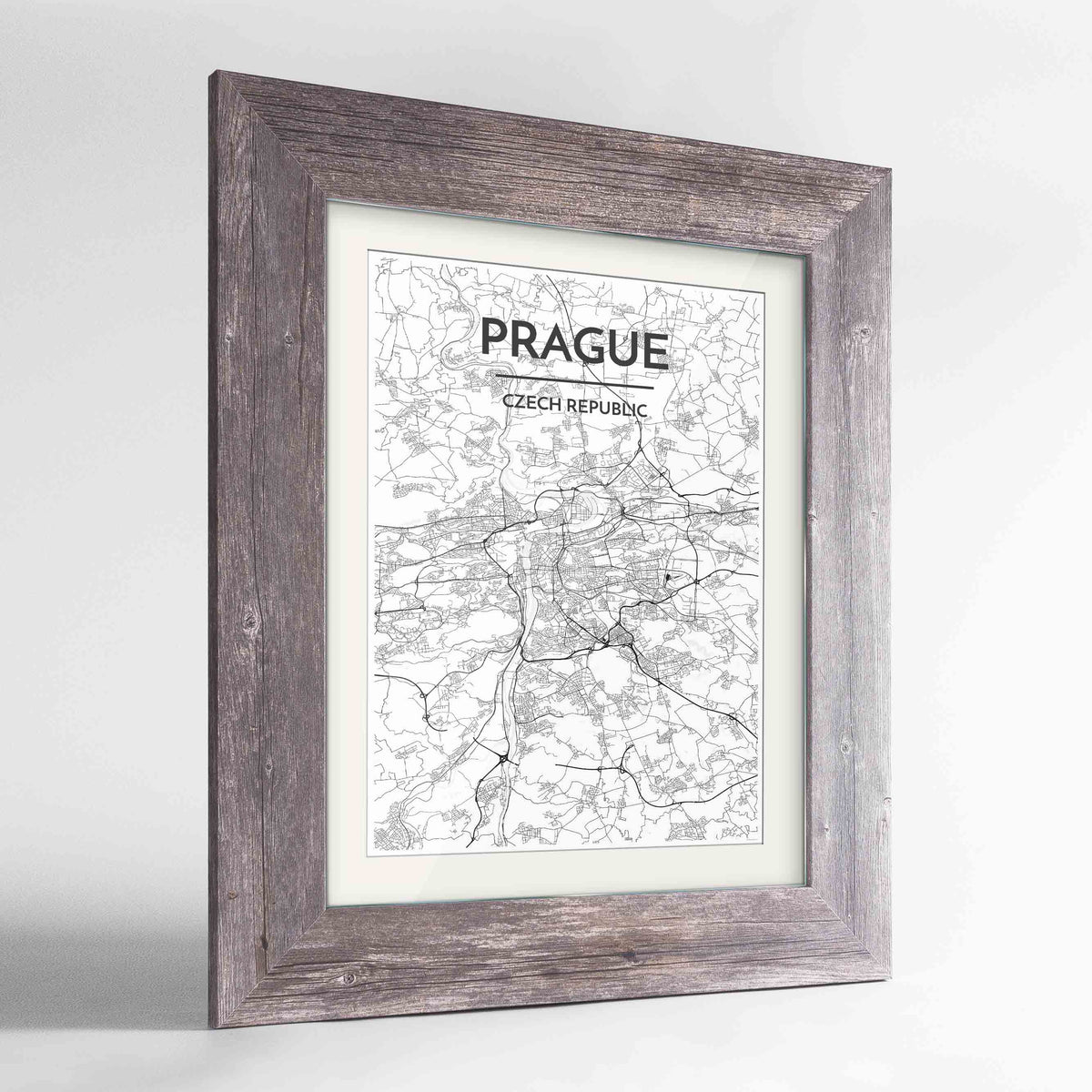 Framed Prague Map Art Print 24x36&quot; Western Grey frame Point Two Design Group