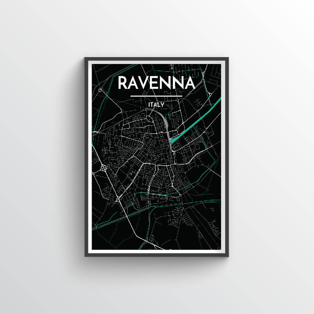 Ravenna City Map Art Print - Point Two Design - Black &amp; White Print