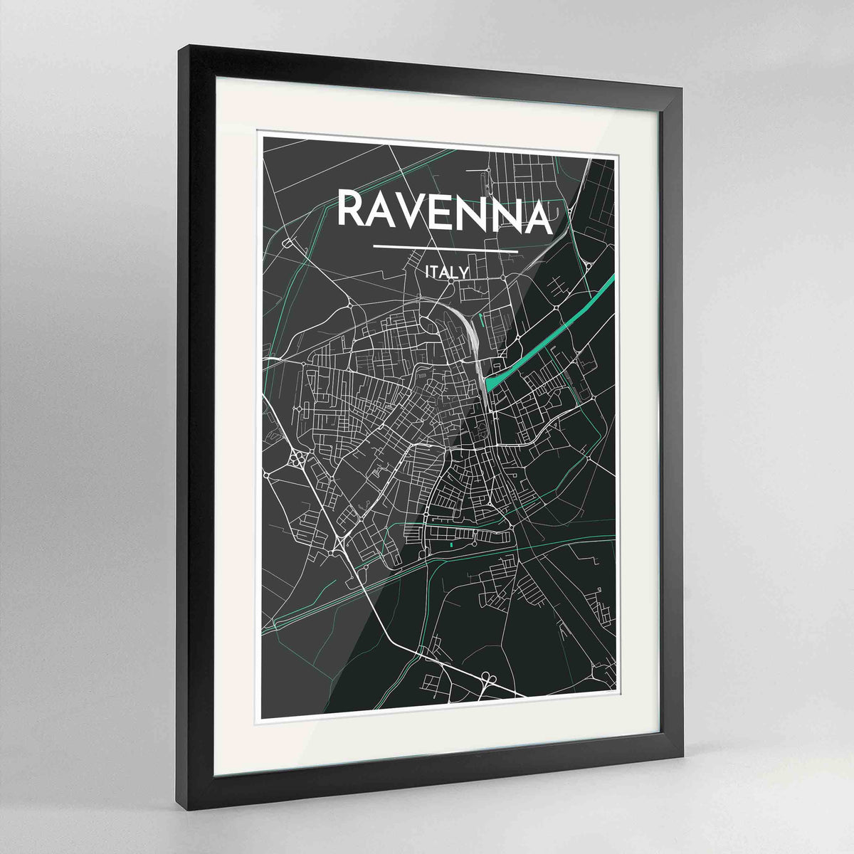 Framed Ravenna Map Art Print 24x36&quot; Contemporary Black frame Point Two Design Group