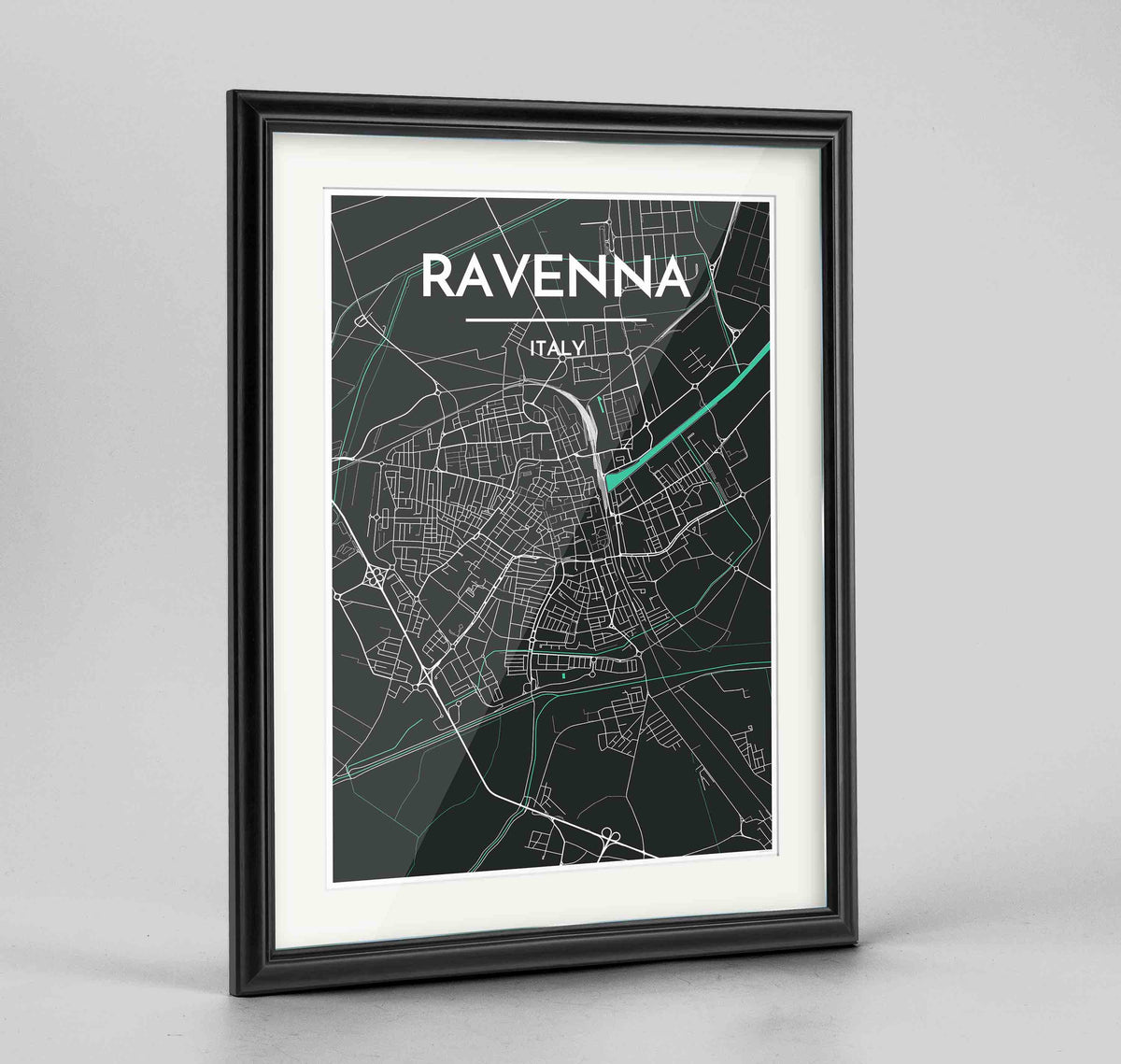Framed Ravenna Map Art Print 24x36&quot; Traditional Black frame Point Two Design Group