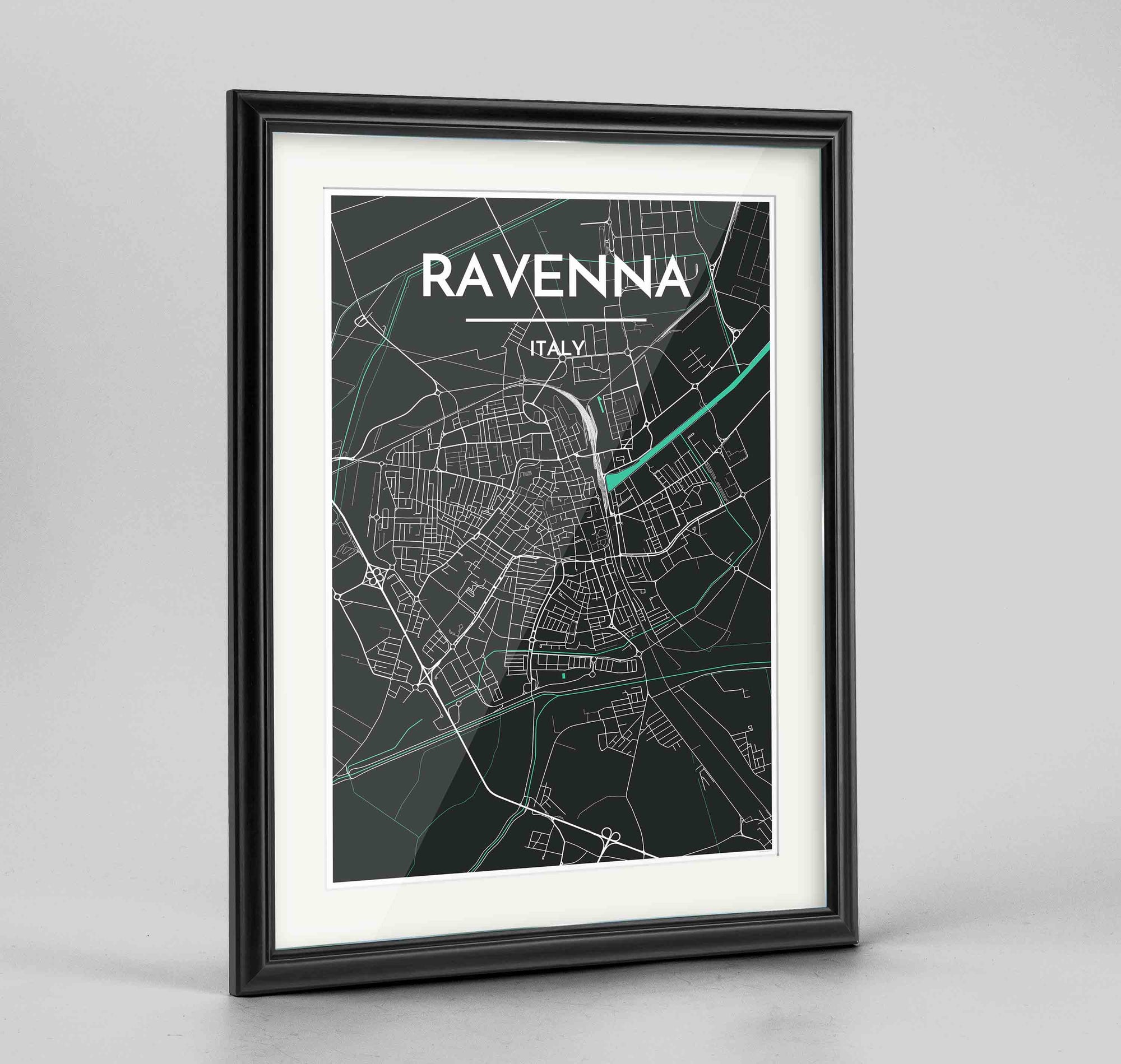 Framed Ravenna Map Art Print 24x36" Traditional Black frame Point Two Design Group