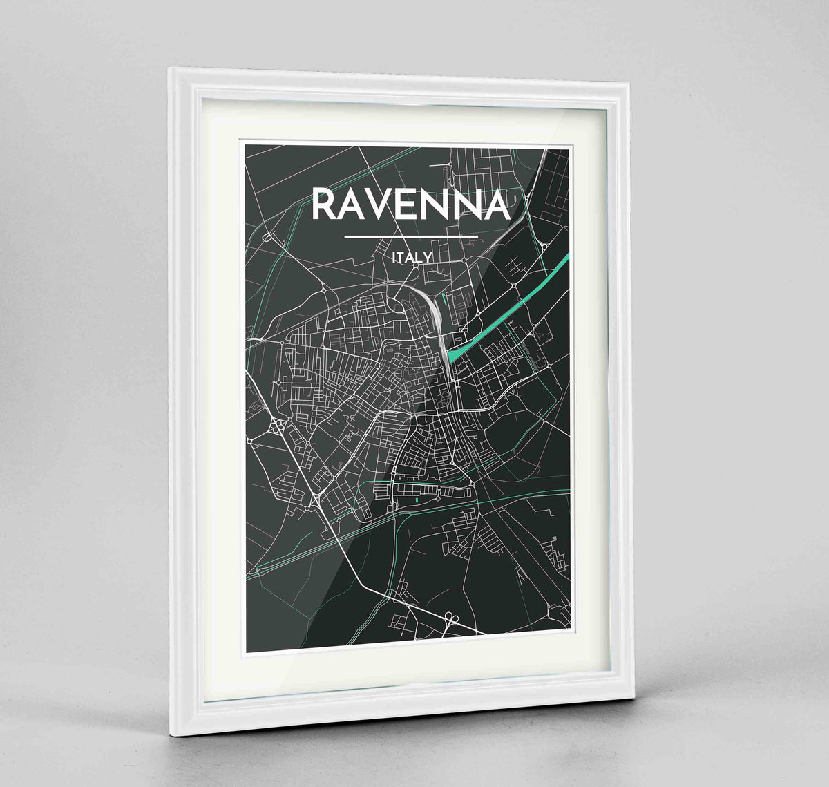 Framed Ravenna Map Art Print 24x36&quot; Traditional White frame Point Two Design Group