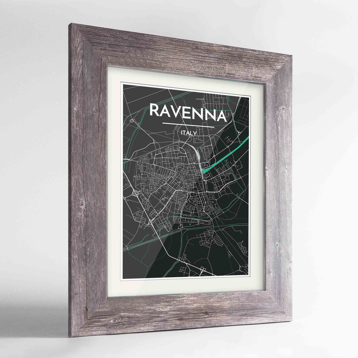 Framed Ravenna Map Art Print 24x36&quot; Western Grey frame Point Two Design Group