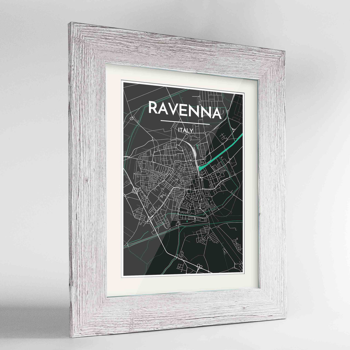 Framed Ravenna Map Art Print 24x36&quot; Western White frame Point Two Design Group