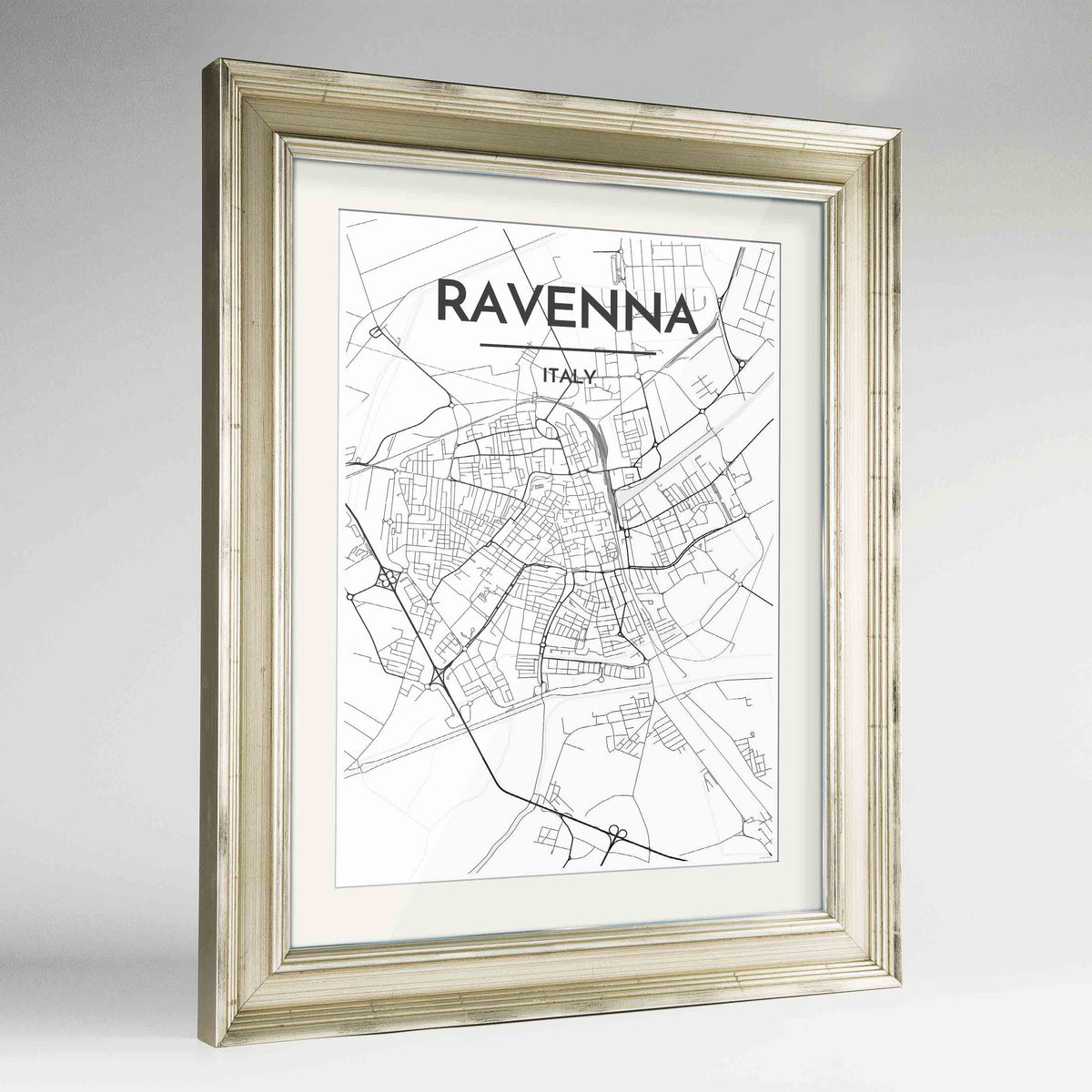 Framed Ravenna Map Art Print 24x36&quot; Champagne frame Point Two Design Group