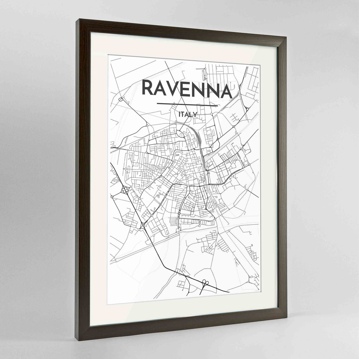 Framed Ravenna Map Art Print 24x36&quot; Contemporary Walnut frame Point Two Design Group