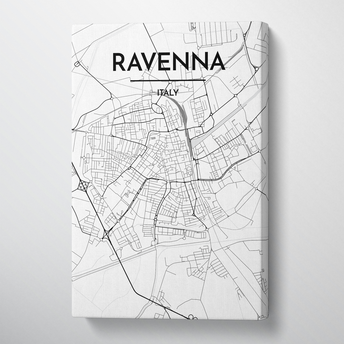 Ravenna City Map Canvas Wrap - Point Two Design - Black &amp; White Print