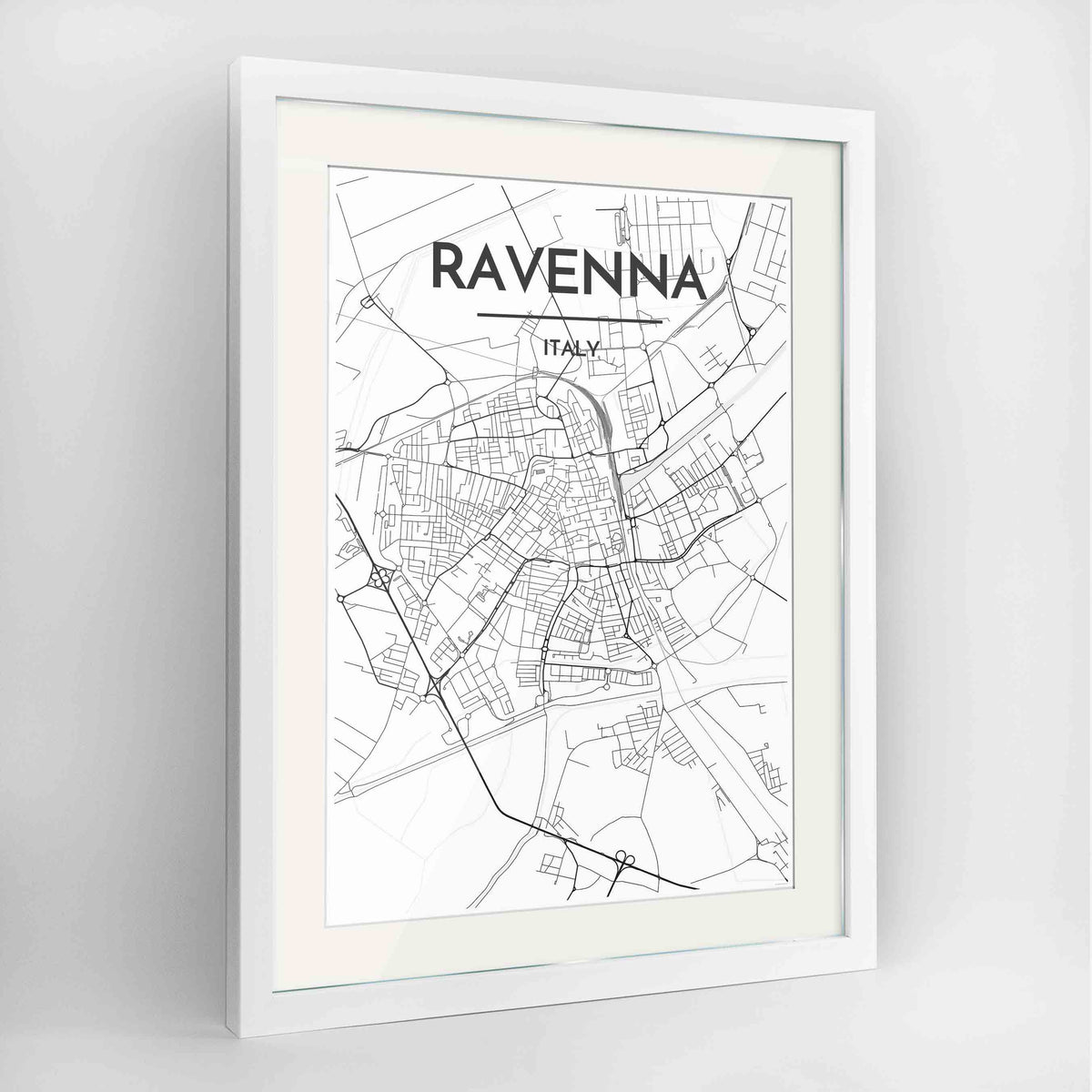 Framed Ravenna Map Art Print 24x36&quot; Contemporary White frame Point Two Design Group