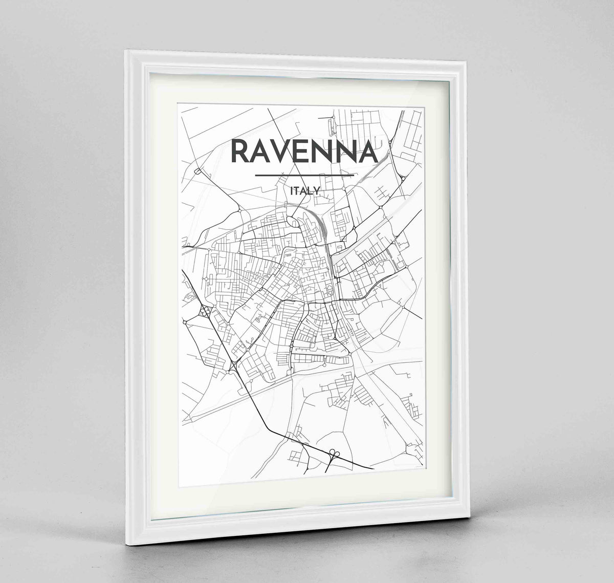 Framed Ravenna Map Art Print 24x36&quot; Traditional White frame Point Two Design Group