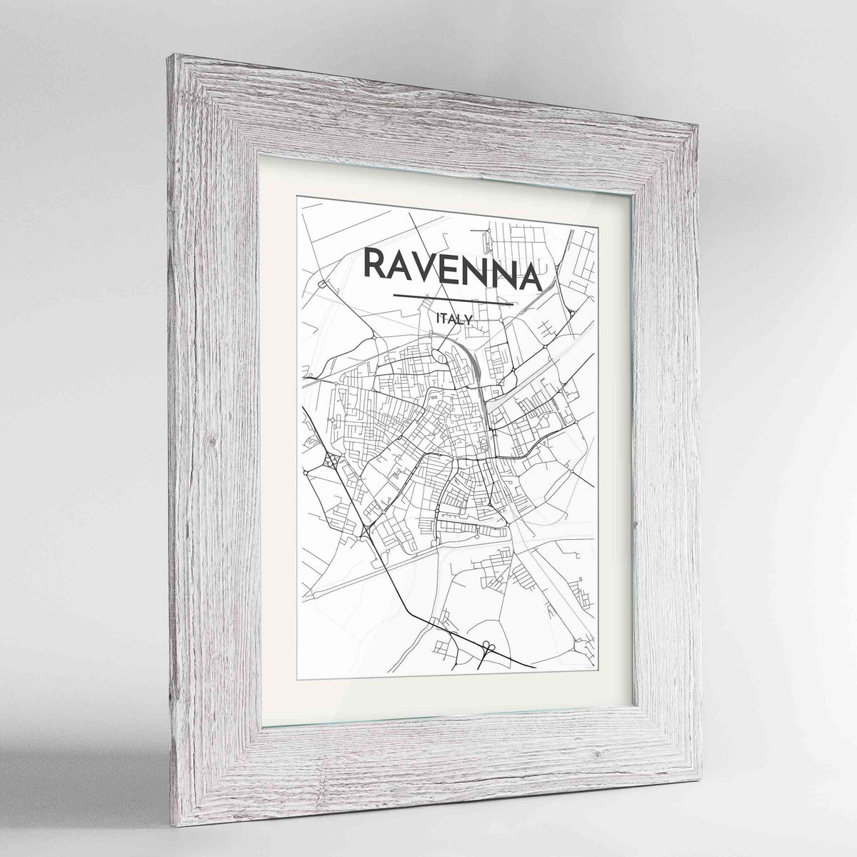 Framed Ravenna Map Art Print 24x36&quot; Western White frame Point Two Design Group