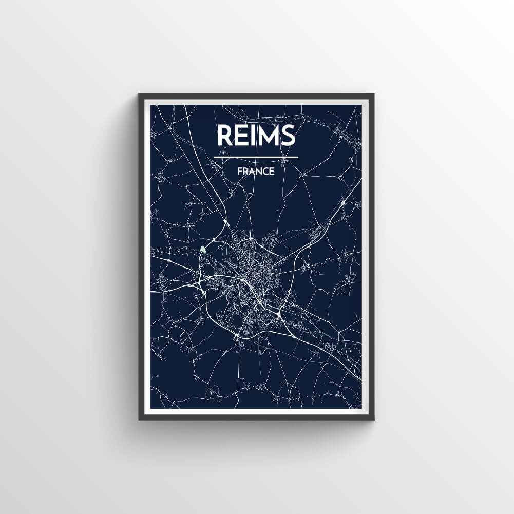 Reims City Map Art Print - Point Two Design - Black &amp; White Print