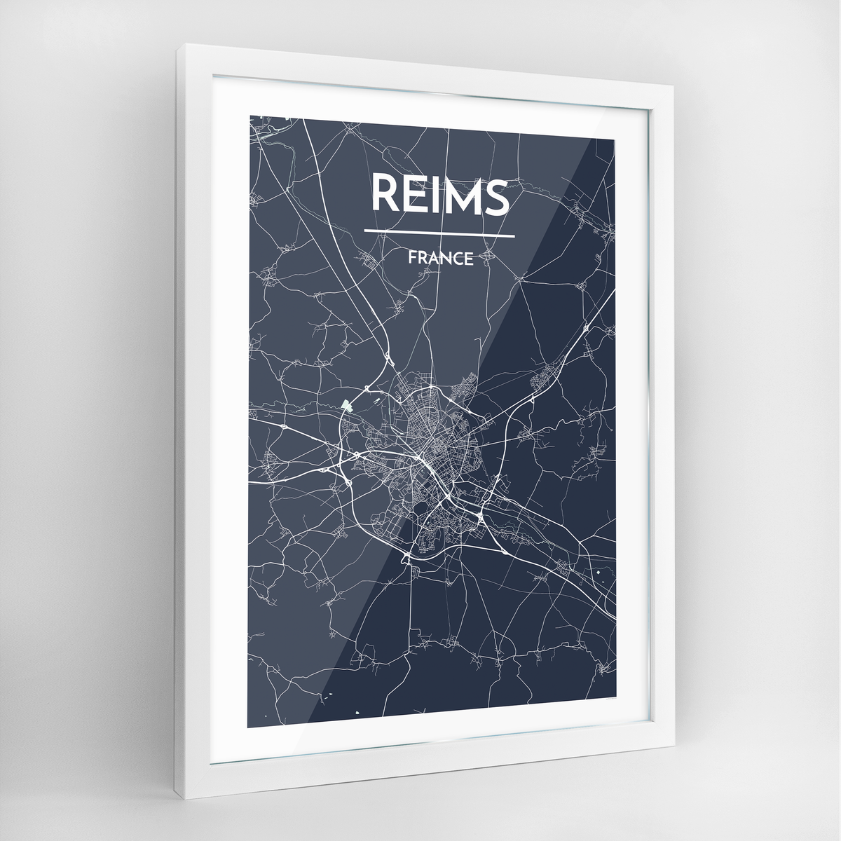 Reims Map Art Print - Framed