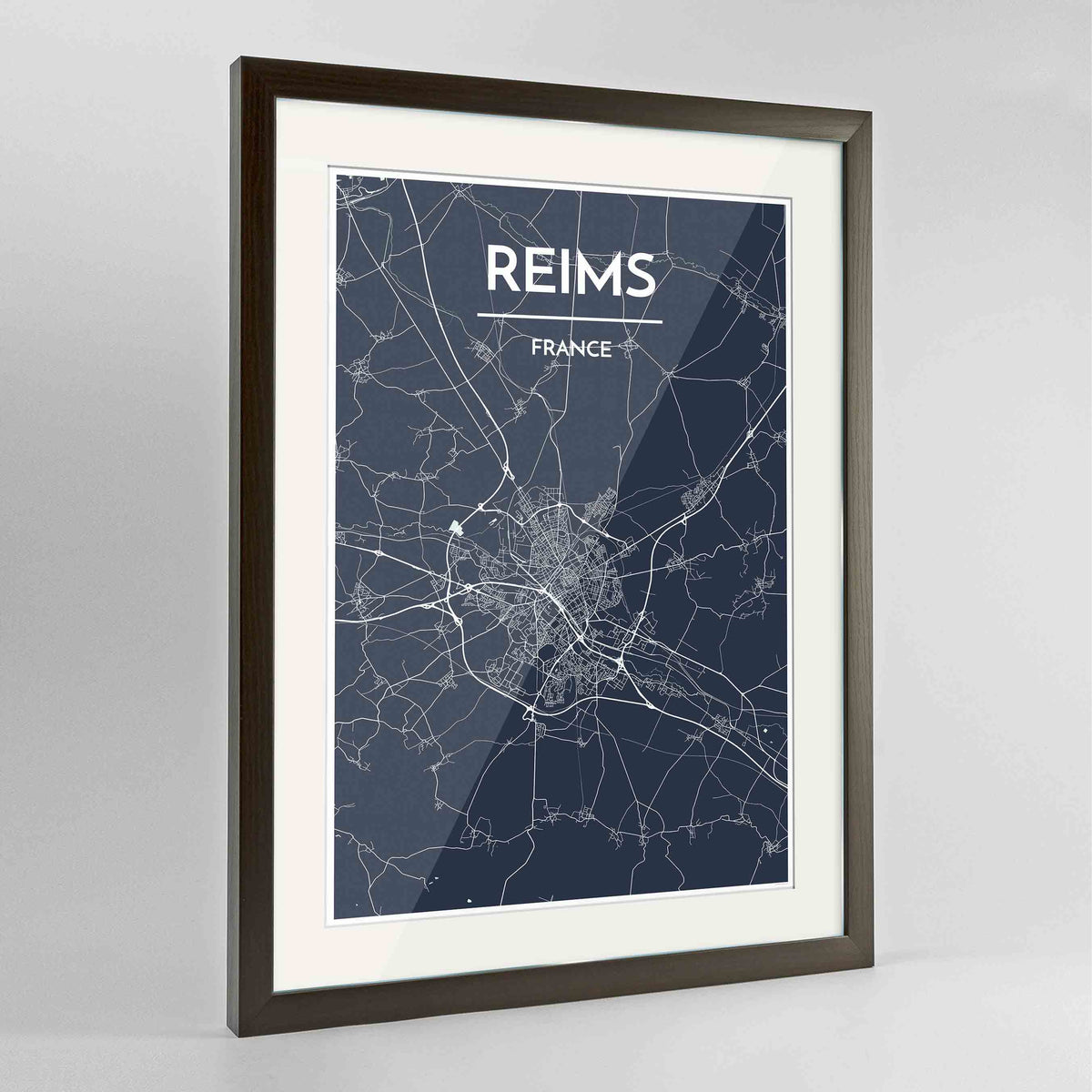 Framed Reims Map Art Print 24x36&quot; Contemporary Walnut frame Point Two Design Group