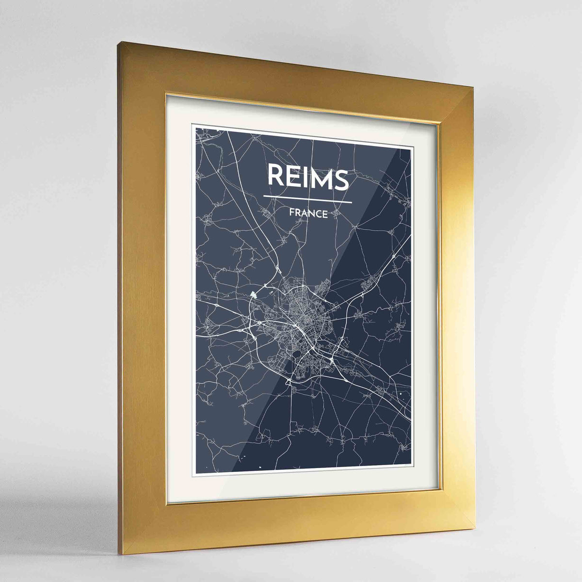 Framed Reims Map Art Print 24x36&quot; Gold frame Point Two Design Group