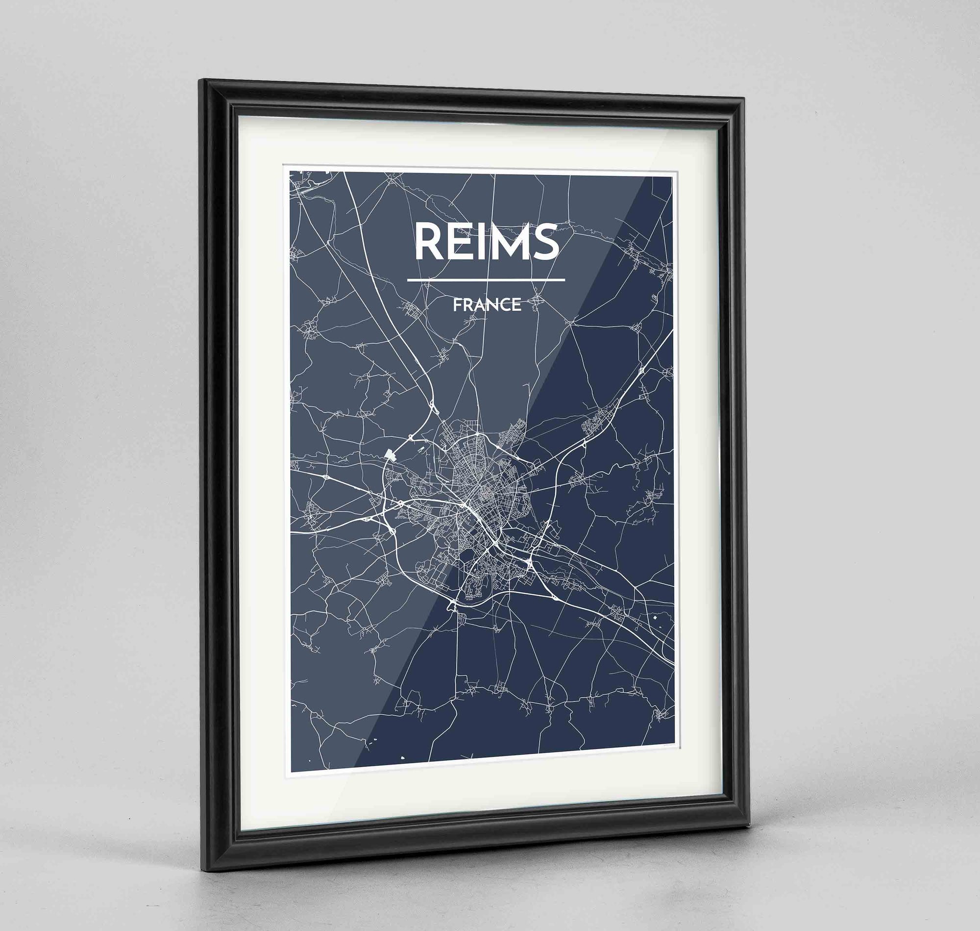 Framed Reims Map Art Print 24x36" Traditional Black frame Point Two Design Group