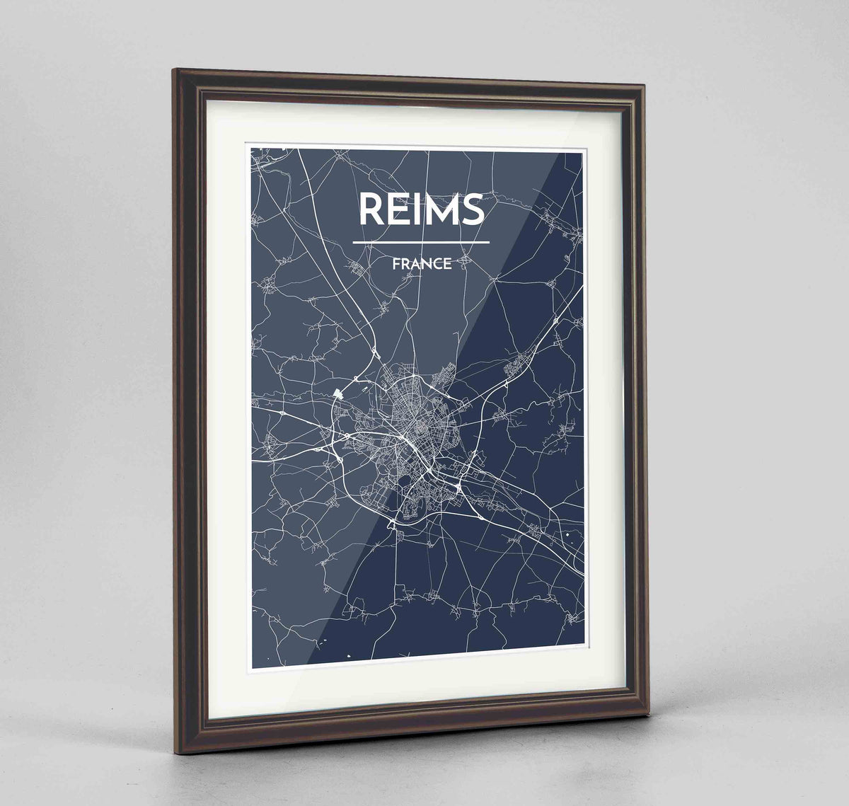 Framed Reims Map Art Print 24x36&quot; Traditional Walnut frame Point Two Design Group