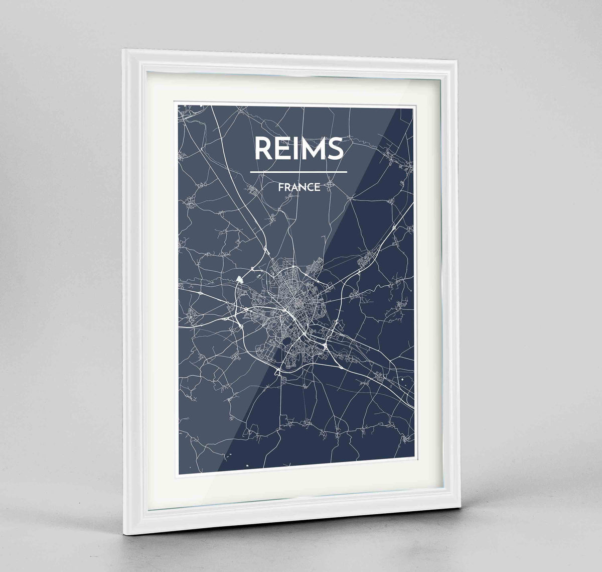Framed Reims Map Art Print 24x36&quot; Traditional White frame Point Two Design Group