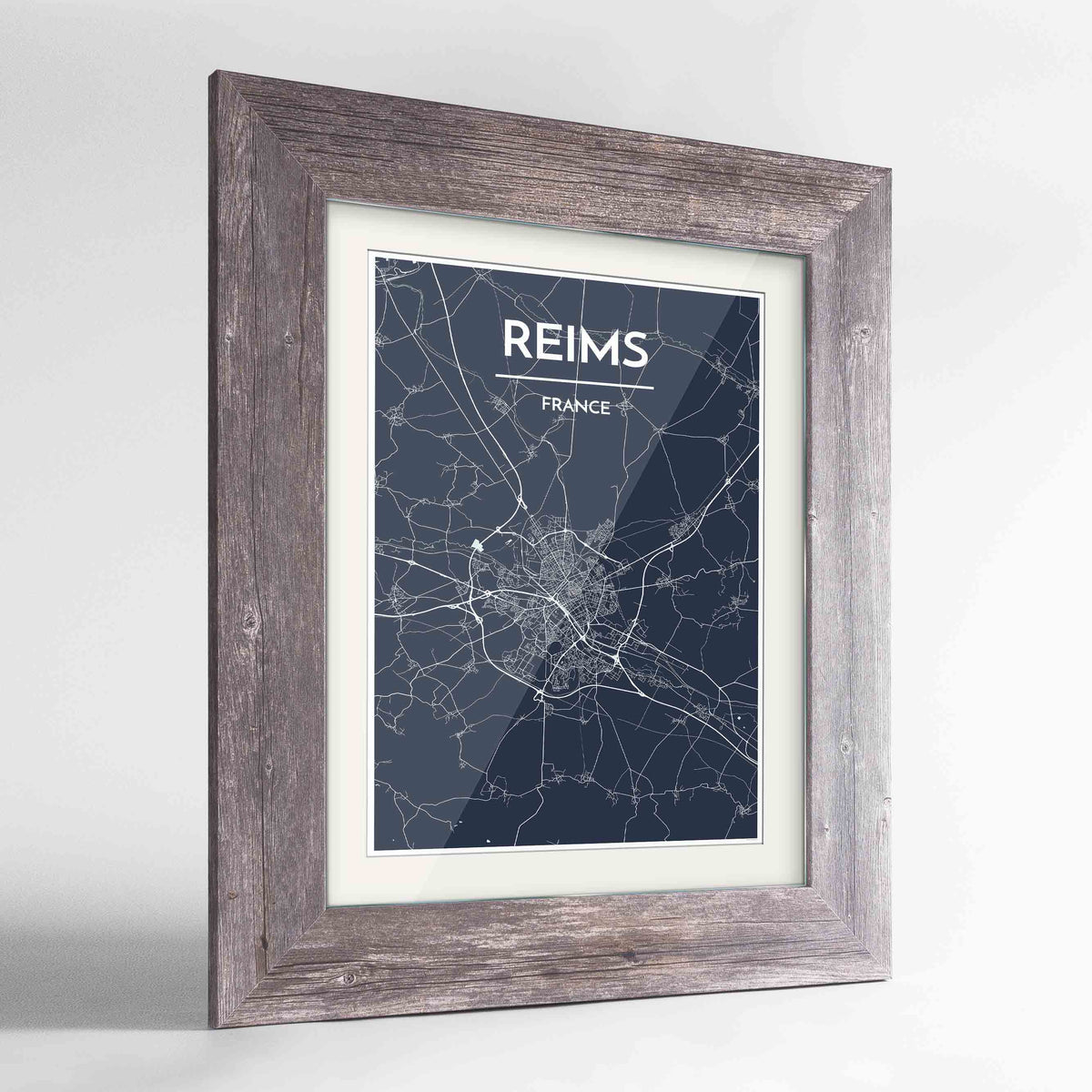Framed Reims Map Art Print 24x36&quot; Western Grey frame Point Two Design Group