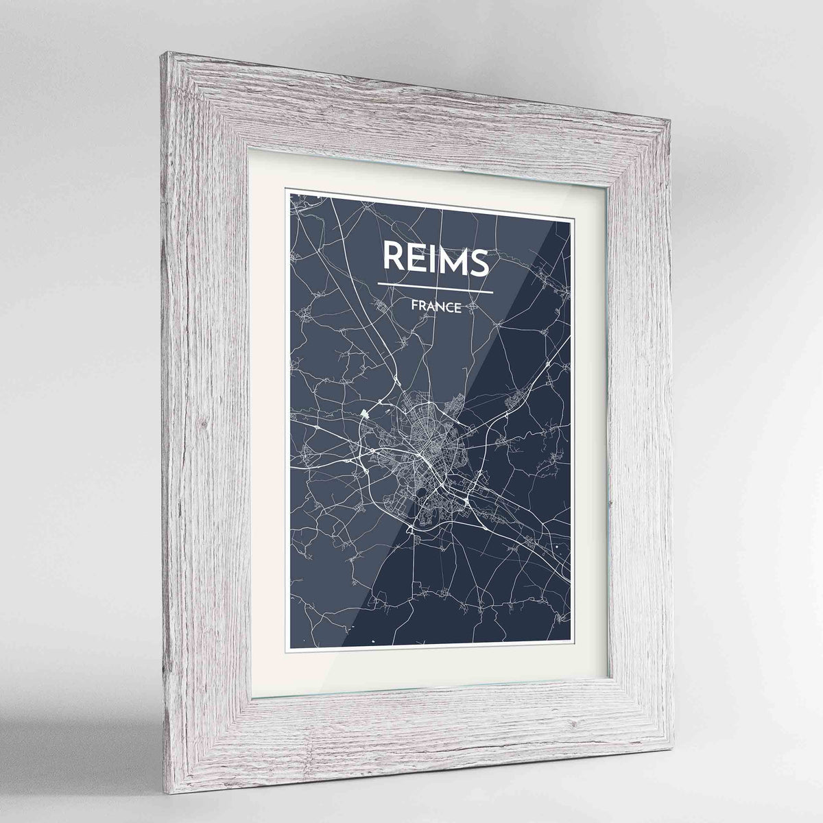 Framed Reims Map Art Print 24x36&quot; Western White frame Point Two Design Group