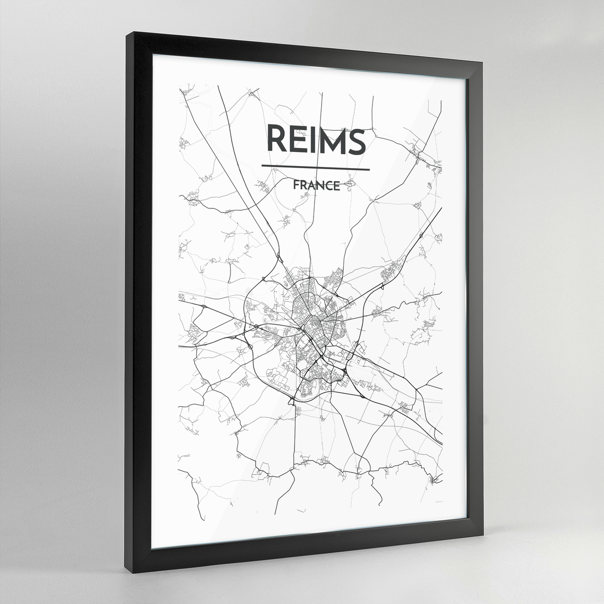 Reims Map Art Print - Framed