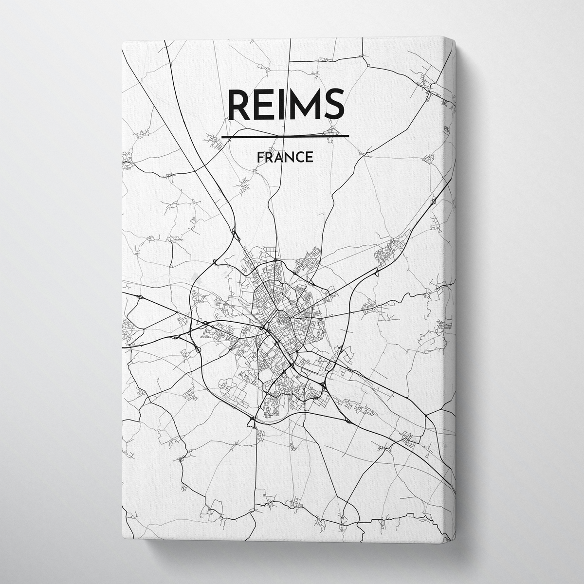 Reims City Map Canvas Wrap - Point Two Design - Black &amp; White Print