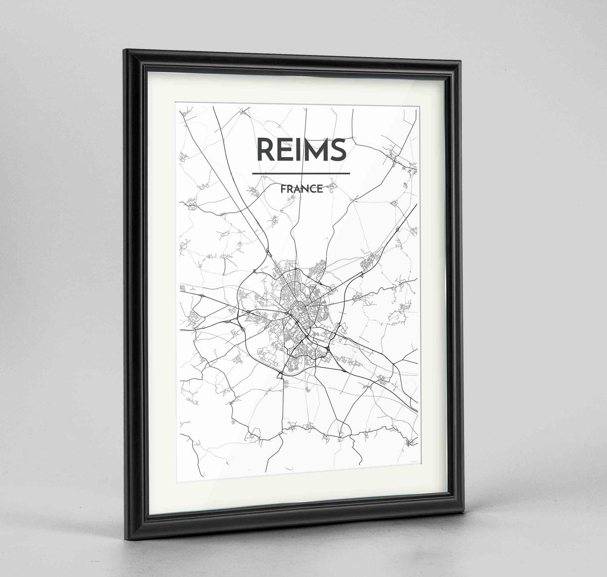 Framed Reims Map Art Print 24x36&quot; Traditional Black frame Point Two Design Group